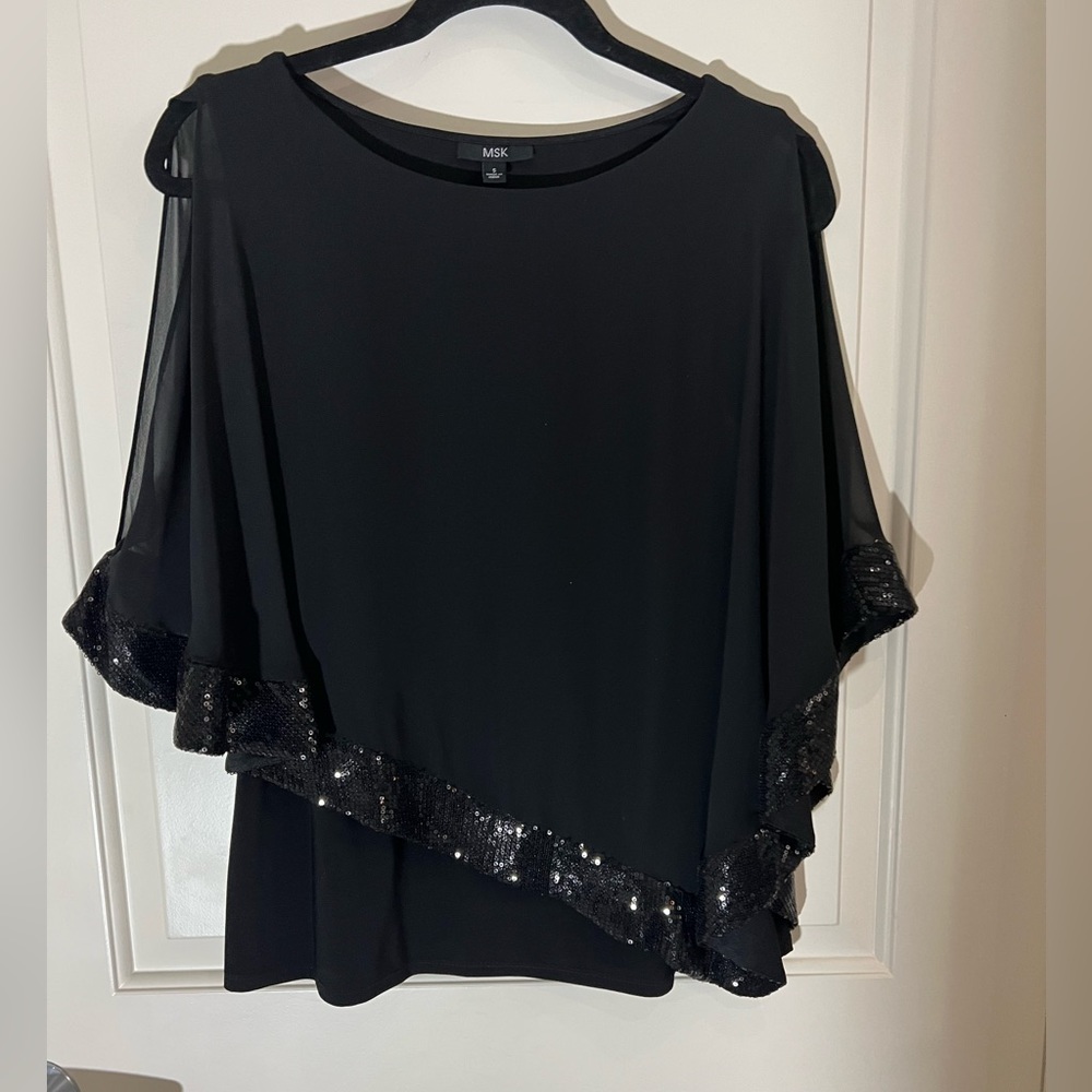 MSK Sequined Chiffon Asymmetrical Blouse